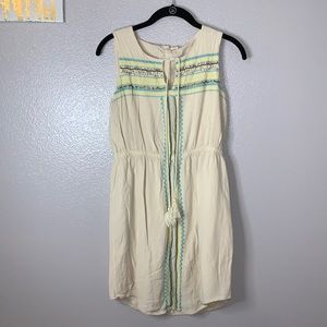 Kenji beige beaded tassels boho sleeveless mini dress
